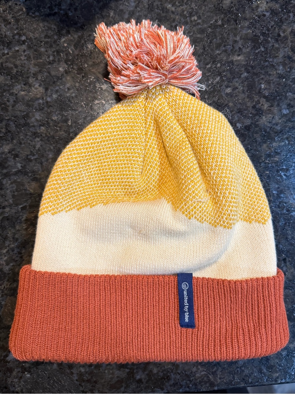 United By Blue Colorblock Pom Beanie - Yellow, Cream & Rust